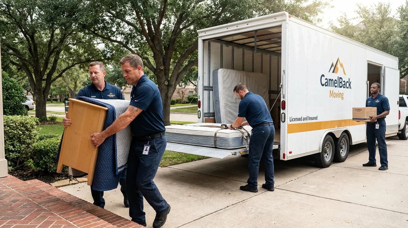 Crew loading residential truck for cross-state move from Dumont, NJ