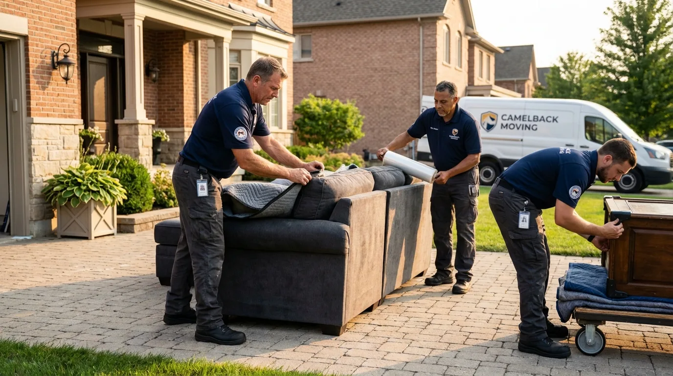 Large estate moving crew wrapping furniture in Dumont, NJ